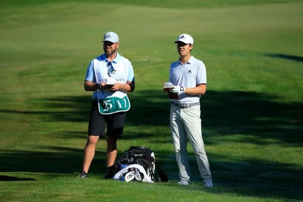 Brandon Wu prepares for his second shot on the 13th hole during the first round of the Live And Work In Maine Open held at Falmouth Country Club on...