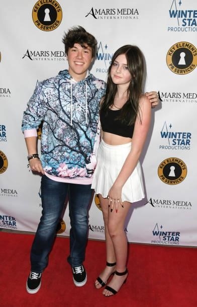 Actors Kolten Kirschke and Presley Reese attend the premiere of "Secret Agent Dingledorf and His Trusty Dog Splat