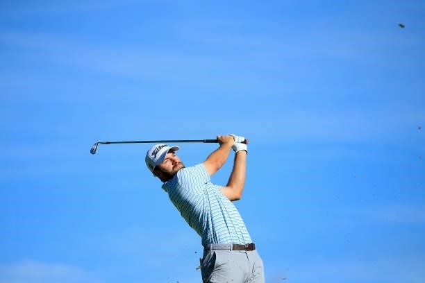 Cameron Young hits his tee shot on the 11th hole during the first round of the Live And Work In Maine Open held at Falmouth Country Club on June 24,...
