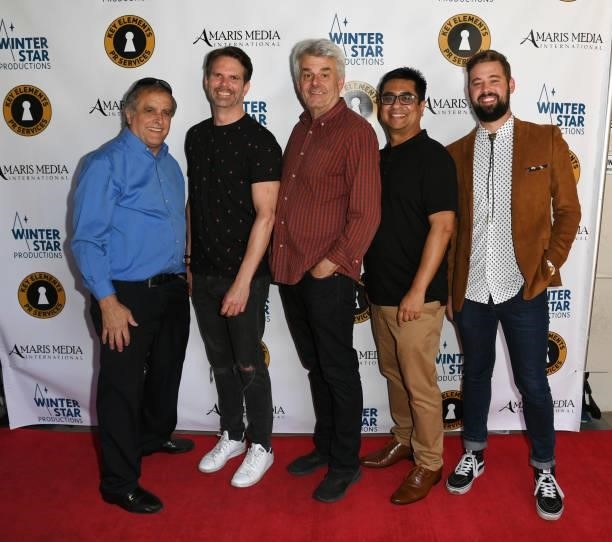 Producer Derrick Warfel, Actor Devin Reeve, guests and Producer Taylor Cole attend the premiere of "Secret Agent Dingledorf and His Trusty Dog Splat