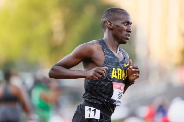 Emmanuel Bor competes in the first round of the Men's 5,000 Meter Run on day seven of the 2020 U.S. Olympic Track & Field Team Trials at Hayward...