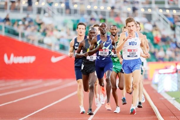 Paul Chelimo and Casey Clinger compete in the first round of the Men's 5,000 Meter Run on day seven of the 2020 U.S. Olympic Track & Field Team...