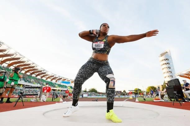 Jessica Ramsey competes in the Women's Shot Put Finals on day seven of the 2020 U.S. Olympic Track & Field Team Trials at Hayward Field on June 24,...