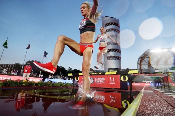 Emma Coburn and Courtney Frerichs compete the Women's 3,000 Meter Steeplechase Final on day seven of the 2020 U.S. Olympic Track & Field Team Trials...