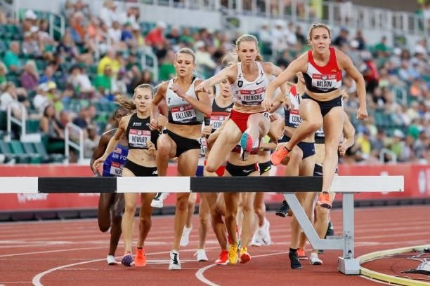 Courtney Frerichs competes in the Women's 3,000 Meter Steeplechase Final on day seven of the 2020 U.S. Olympic Track & Field Team Trials at Hayward...