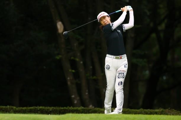Ji-hee Lee of South Korea hits her tee shot on the 14th hole during the second round of the Earth Mondamin Cup at Camellia Hills Country Club on June...