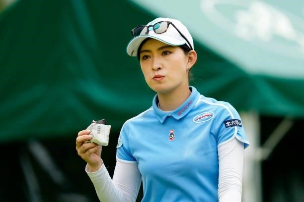 Momoko Uete of Japan has a bite on the 10th hole during the final round of the JLPGA Pro Test at Shizu Hills Country Club on June 25, 2021 in...