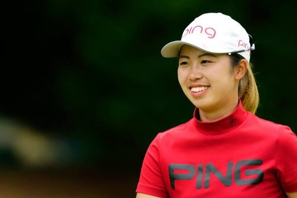 Nanako Ueno of Japan smiles on the 10th hole during the final round of the JLPGA Pro Test at Shizu Hills Country Club on June 25, 2021 in...