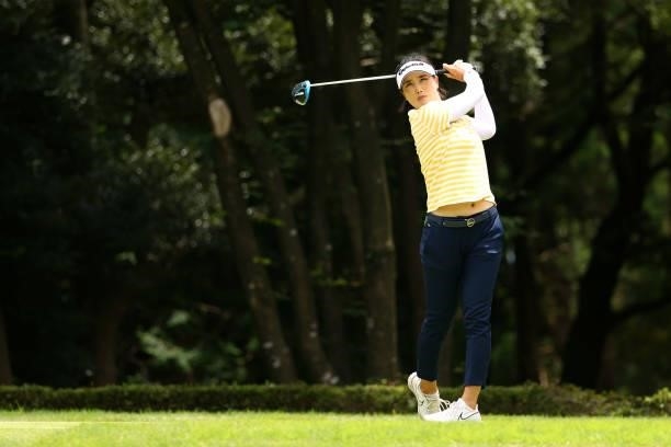 Mi-jeong Jeon of South Korea hits her tee shot on the 14th hole during the second round of the Earth Mondamin Cup at Camellia Hills Country Club on...