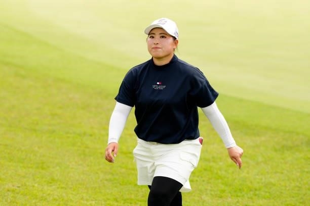 Yuri Okuyama of Japan is seen after holing out on the 18th green during the final round of the JLPGA Pro Test at Shizu Hills Country Club on June 25,...