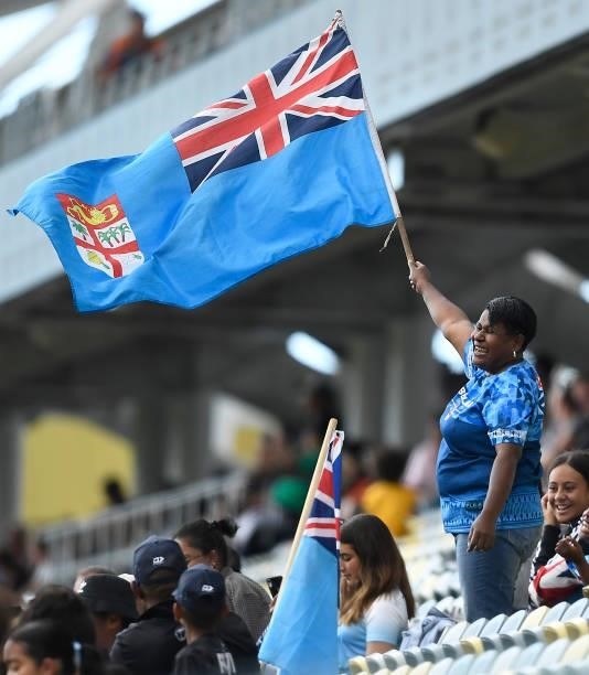 Fijian fan shows their support during the Oceania Sevens Challenge match between Fiji and Australia at Queensland Country Bank Stadium on June 25,...
