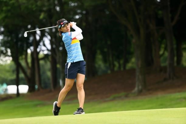 Teresa Lu of Chinese Taipei hits her second shot on the 17th hole during the second round of the Earth Mondamin Cup at Camellia Hills Country Club on...