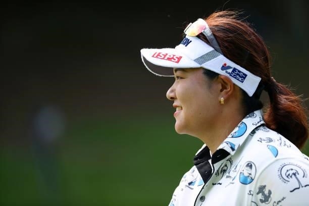 Miki Sakai of Japan smiles on the 16th hole during the second round of the Earth Mondamin Cup at Camellia Hills Country Club on June 25, 2021 in...