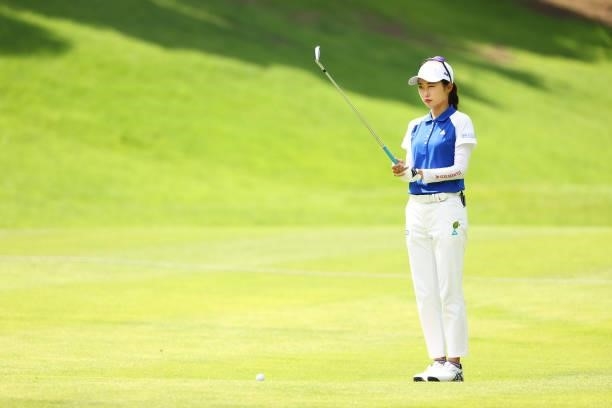 Yuka Yasuda of Japan is seen before her second shot on the 16th hole during the second round of the Earth Mondamin Cup at Camellia Hills Country Club...