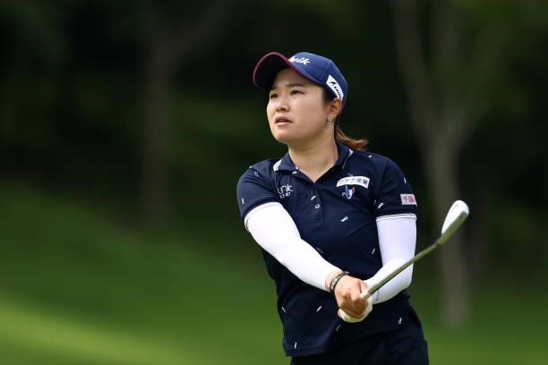 Tsugumi Miyazaki of Japan hits her second shot on the 16th hole during the second round of the Earth Mondamin Cup at Camellia Hills Country Club on...