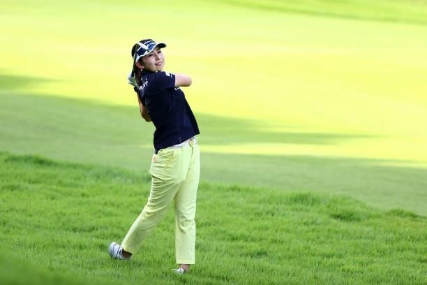 Aya Ezawa of Japan hits her second shot 1 during the second round of the Earth Mondamin Cup at Camellia Hills Country Club on June 25, 2021 in...