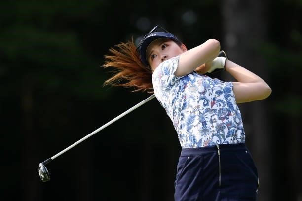 Yuna Nishimura of Japan hits her tee shot on the 9th hole during the second round of the Earth Mondamin Cup at Camellia Hills Country Club on June...