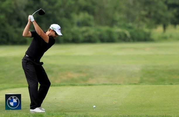 Rikard Karlberg of Sweden on the 13th tee during the second round of The BMW International Open at Golfclub Munchen Eichenried on June 25, 2021 in...