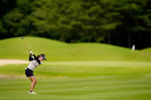 Saho Yamada of Japan plays her second shot on the 17th hole during the final round of the JLPGA Pro Test at Shizu Hills Country Club on June 25, 2021...
