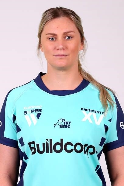 Kate Holland of the President's XV poses during the President's XV Super W Headshots Session at Pacific Bay Hotel on June 25, 2021 in Coffs Harbour,...