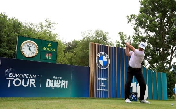 Niall Kearney of Ireland on the 10th tee during the second round of The BMW International Open at Golfclub Munchen Eichenried on June 25, 2021 in...