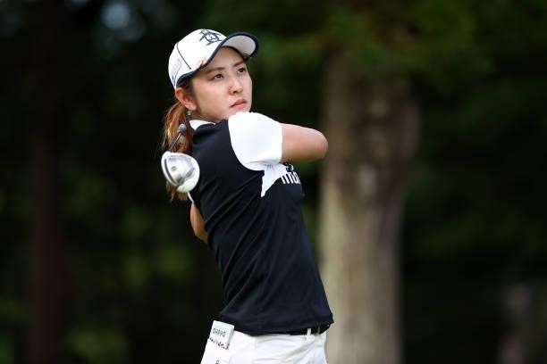 Airi Saito of Japan hits her tee shot on the 9th hole during the second round of the Earth Mondamin Cup at Camellia Hills Country Club on June 25,...