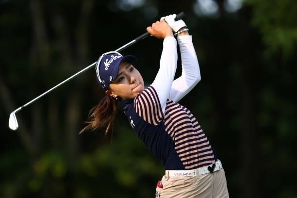 Naruha Miyata of Japan hits her tee shot on the 9th hole during the second round of the Earth Mondamin Cup at Camellia Hills Country Club on June 25,...