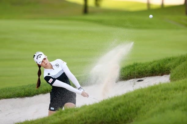 Asuka Kashiwabara of Japan hits out from a bunker on the 16th hole during the second round of the Earth Mondamin Cup at Camellia Hills Country Club...