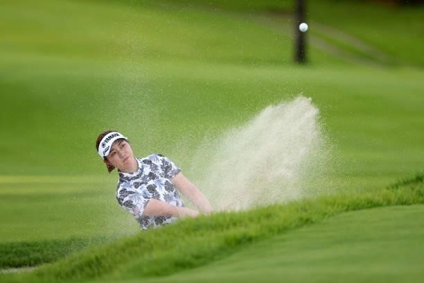 Nozomi Uetake of Japan hits out from a bunker 16 during the second round of the Earth Mondamin Cup at Camellia Hills Country Club on June 25, 2021 in...