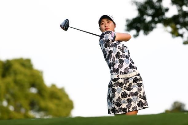 Nozomi Uetake of Japan hits her tee shot on the 17th hole during the second round of the Earth Mondamin Cup at Camellia Hills Country Club on June...
