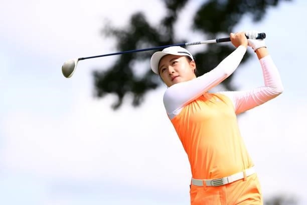 Haruka Morita of Japan hits her tee shot on the 17th hole during the second round of the Earth Mondamin Cup at Camellia Hills Country Club on June...