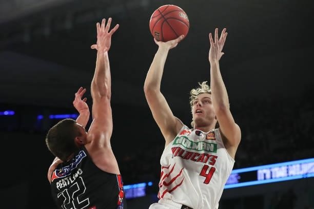 Luke Travers of the Wildcats shoots during game three of the NBL Grand Final Series between Melbourne United and the Perth Wildcats at John Cain...