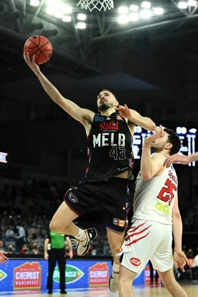 Chris Goulding of Melbourne United lays up a shot during game three of the NBL Grand Final Series between Melbourne United and the Perth Wildcats at...