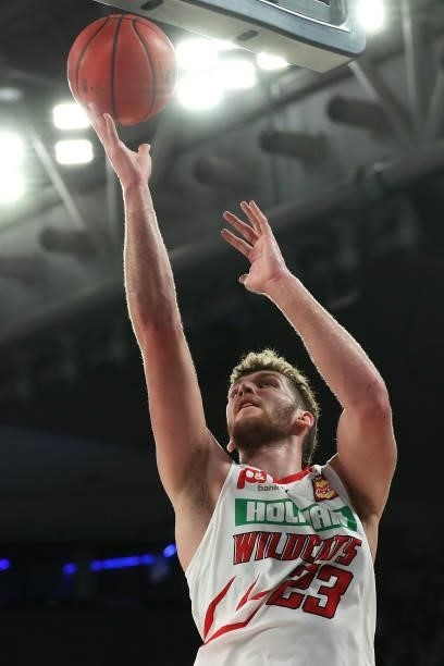 Will Magnay of the Wildcats shoots during game three of the NBL Grand Final Series between Melbourne United and the Perth Wildcats at John Cain...