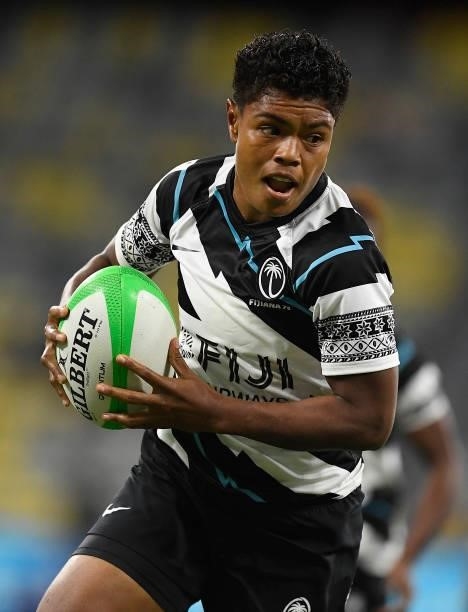 Rusila Nagasau of Fiji runs to score a try during the Oceania Sevens Challenge match between New Zealand and Fiji at Queensland Country Bank Stadium...