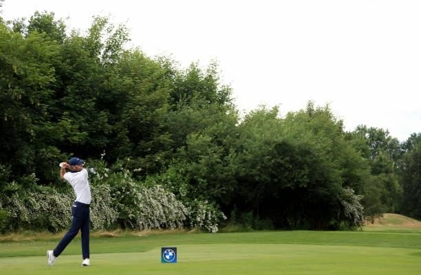 Chris Wood of England on the 15th tee during the second round of The BMW International Open at Golfclub Munchen Eichenried on June 25, 2021 in...