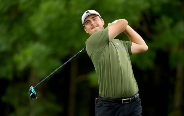 Aaron Cockerill of Canada on the 13th tee during the second round of The BMW International Open at Golfclub Munchen Eichenried on June 25, 2021 in...