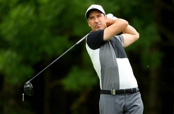 Ross Fisher of England on the 13th tee during the second round of The BMW International Open at Golfclub Munchen Eichenried on June 25, 2021 in...