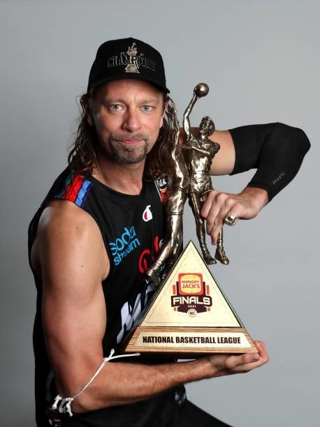 David Andersen of United poses following victory in game three of the NBL Grand Final Series between Melbourne United and the Perth Wildcats at John...