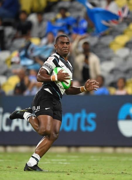 Kitione Taliga of Fiji runs the ball during the Oceania Sevens Challenge match between Fiji and Oceania at Queensland Country Bank Stadium on June...
