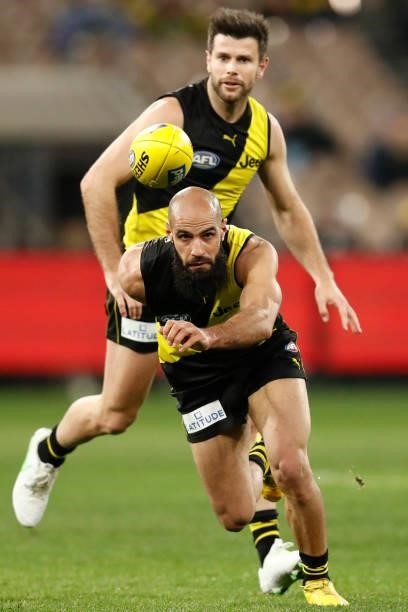 Bachar Houli of the Tigers chases the ball during the round 15 AFL match between the Richmond Tigers and the St Kilda Saints at Melbourne Cricket...