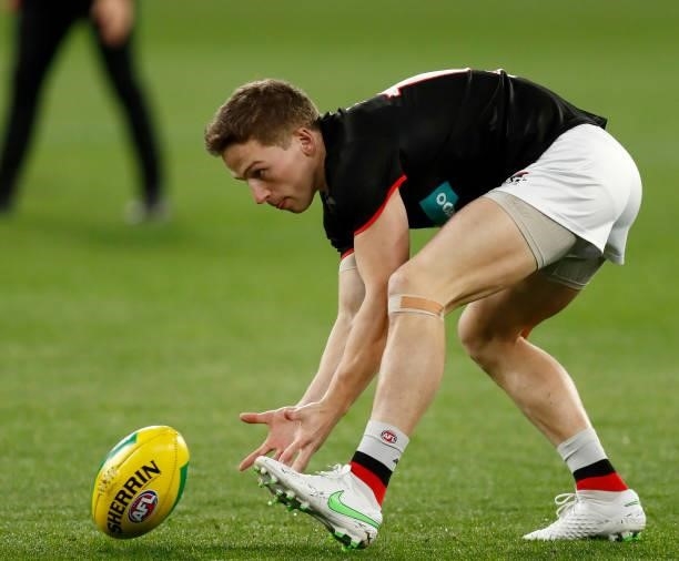 Jack Billings of the Saints warms up before the round 15 AFL match between the Richmond Tigers and the St Kilda Saints at Melbourne Cricket Ground on...