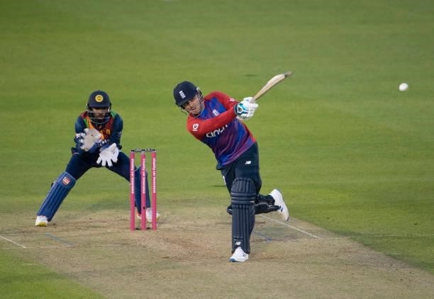 Jason Roy of England batting during the 2nd T20I between England and Sri Lanka at Sophia Gardens on June 24, 2021 in Cardiff, Wales.