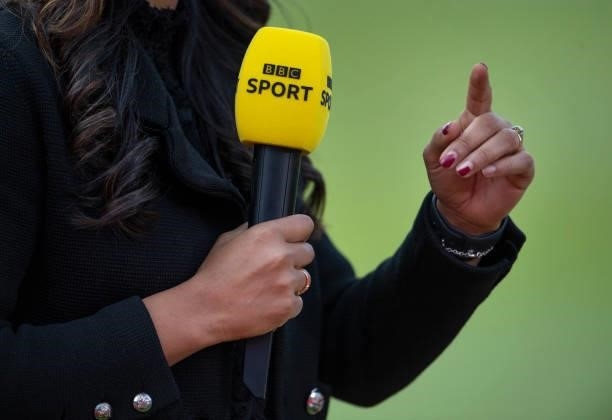 Detail of the BBC Sport microphone before the 2nd T20I between England and Sri Lanka at Sophia Gardens on June 24, 2021 in Cardiff, Wales.