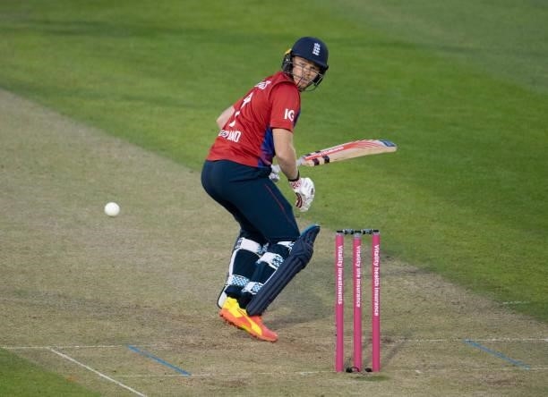 Sam Billings of England batting during the 2nd T20I between England and Sri Lanka at Sophia Gardens on June 24, 2021 in Cardiff, Wales.