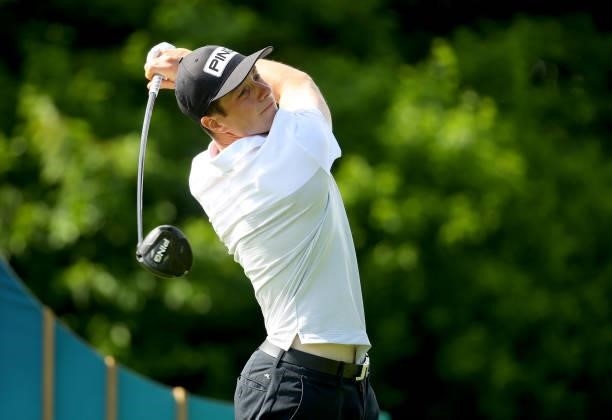 Viktor Hovland of Norway on the 15th tee during the second round of The BMW International Open at Golfclub Munchen Eichenried on June 25, 2021 in...