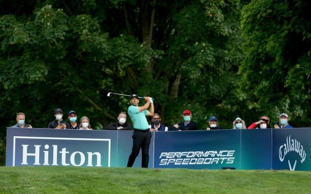Sergio Garcia of Spain on the 16th tee during the second round of The BMW International Open at Golfclub Munchen Eichenried on June 25, 2021 in...