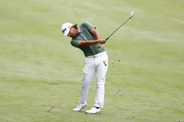 Satoshi Kodaira of Japan on the tenth hole during the second round of the Travelers Championship at TPC River Highlands on June 25, 2021 in Cromwell,...