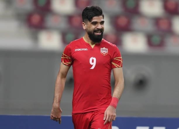 Sayed Hashim of Bahrain celebrates after scoring their team's second goal during the FIFA Arab Cup 2021 Qualifying match between Bahrain and Kuwait...