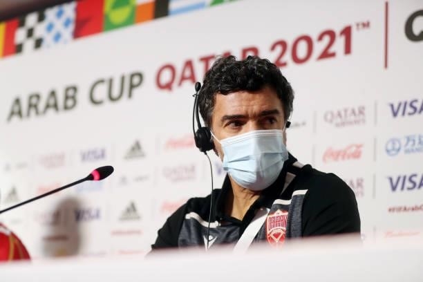 Helio Sousa, Head Coach of Bahrain during a press conference after the FIFA Arab Cup 2021 Qualifying match between Bahrain and Kuwait at Khalifa...